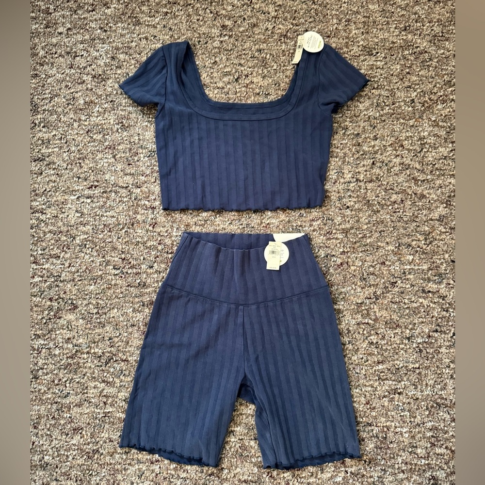 NWT Aerie Blue Offline OG Crop Top and Bike Short